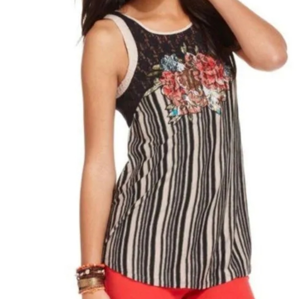 🎁 Free People floral lace striped tank